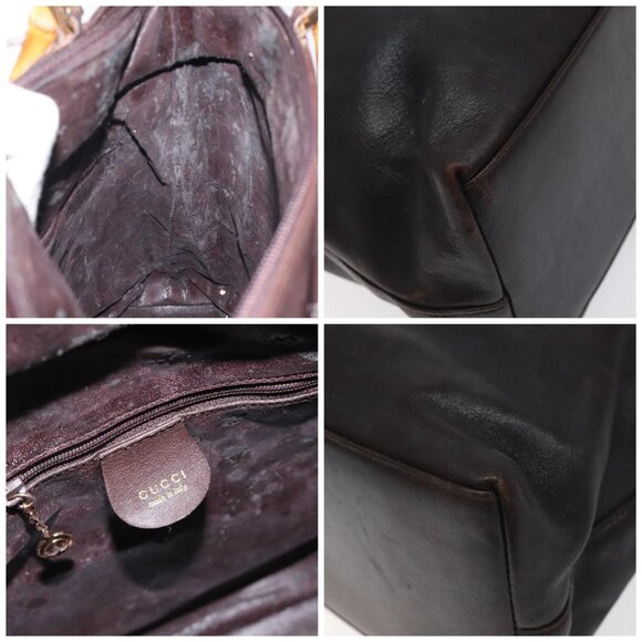 GUCCI Bamboo Hand Bag Leather 2way Dark Brown Gold - Picture 11 of 14